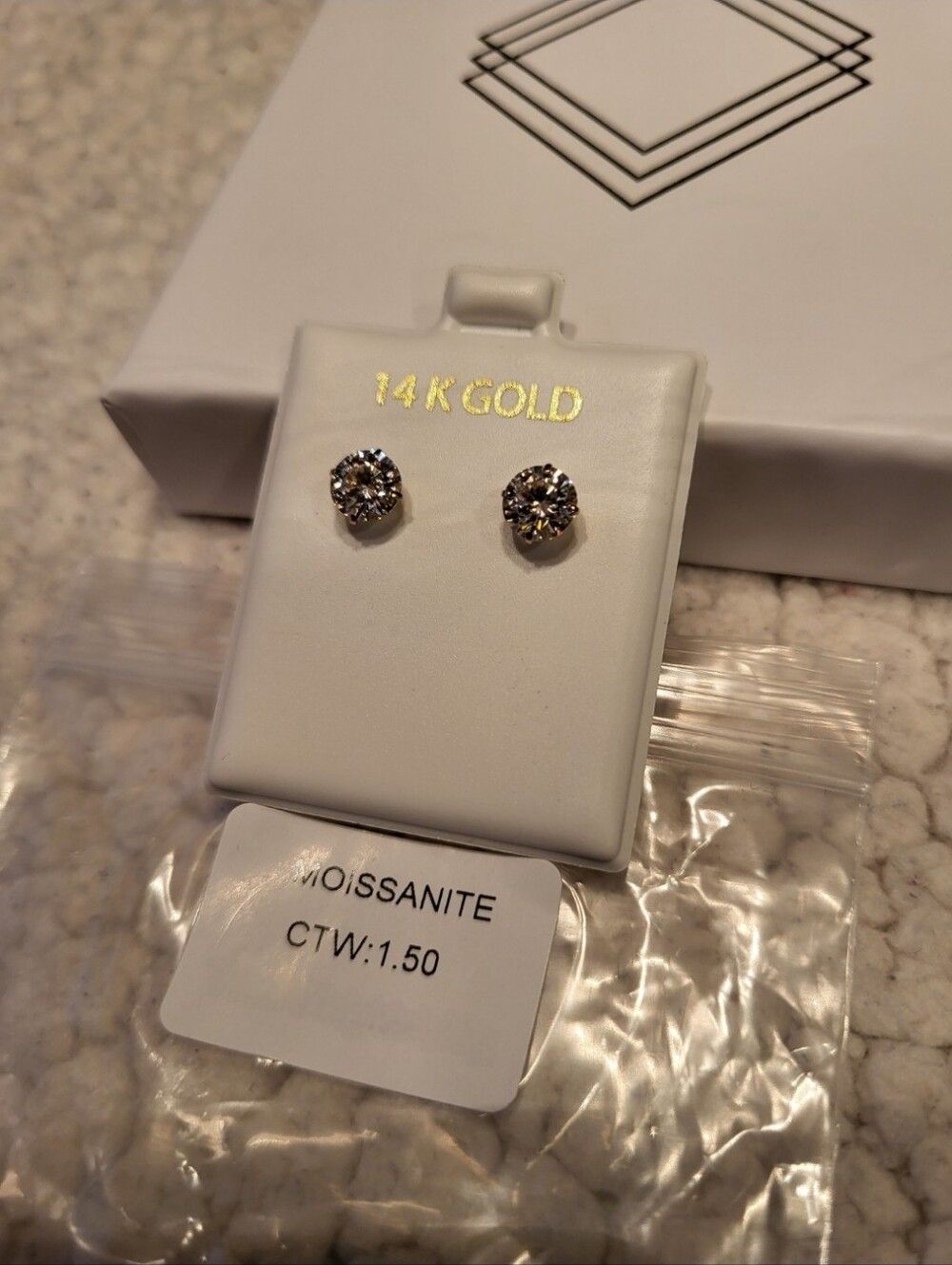 Solid 14k Yellow Gold Moissanite Round Stud Earrings Martini Setting 6mm 1.5 ctw - Picture 7 of 13